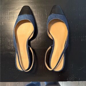 Veronica Beard Cecile Denim Cap-Toe Slingback  Indigo/Black Size 8.5